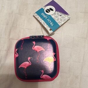 Flamingo Print Navy and Pink ear pods case